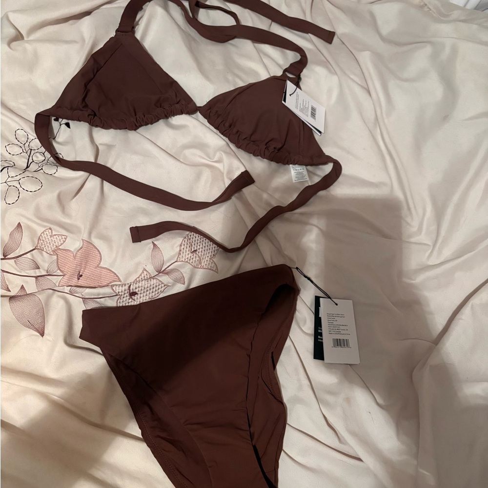 Knix Espresso Triangle Bikini Set with tags in S+(top) and small (bottom)